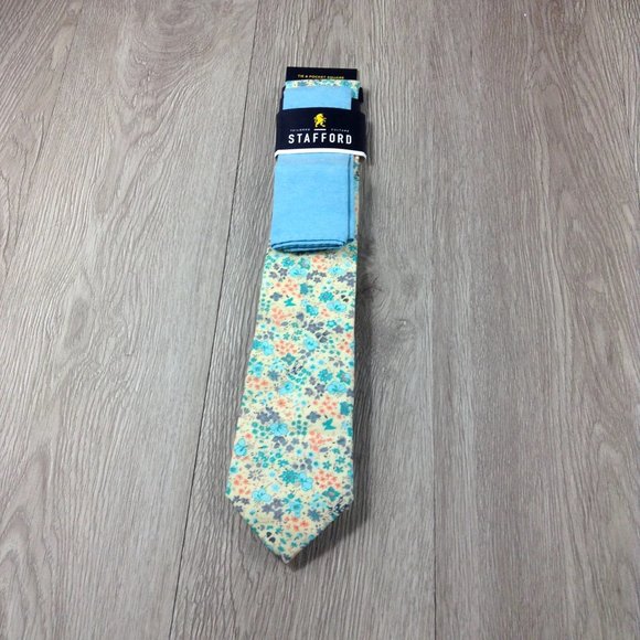 Stafford Yellow Floral Pocket Square Cloth Tie - Picture 1 of 3